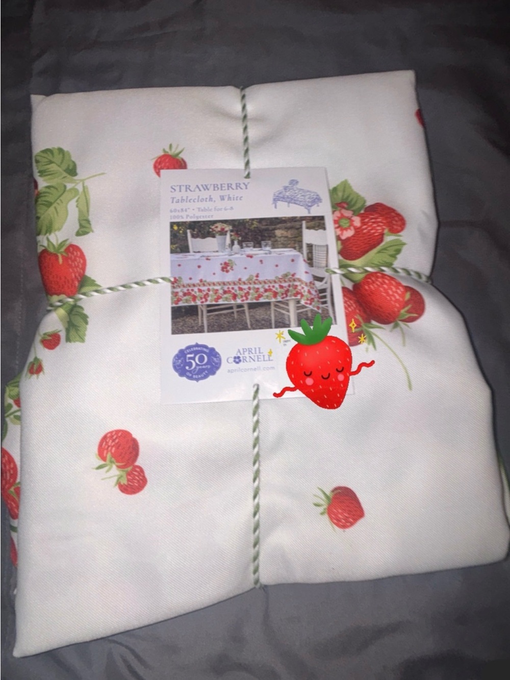 April Cornell White Tablecloth with Red Strawberry Print